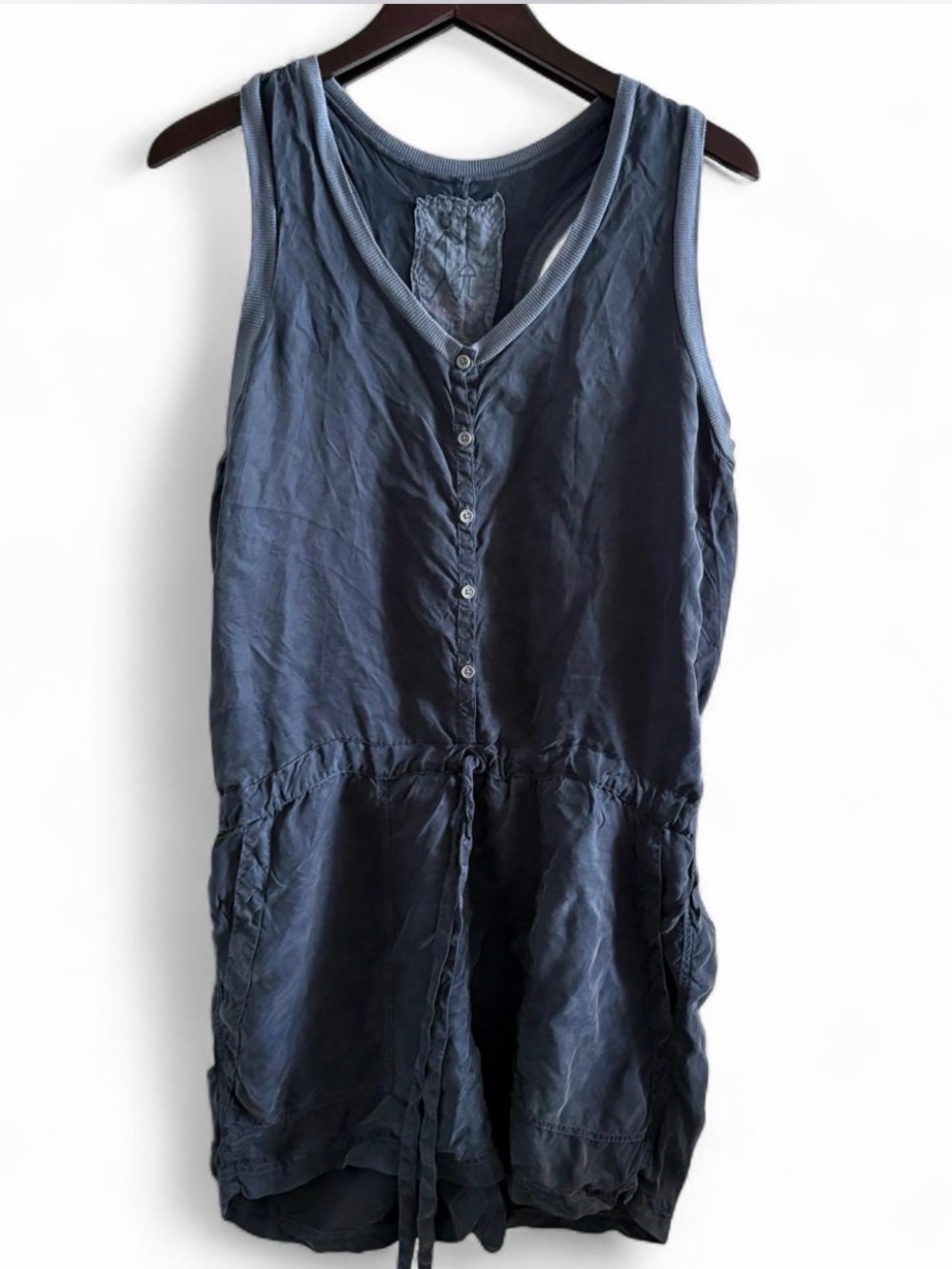 Johnny Was Pete and Greta “Loretta” Sleeveless Navy Button-Front Romper